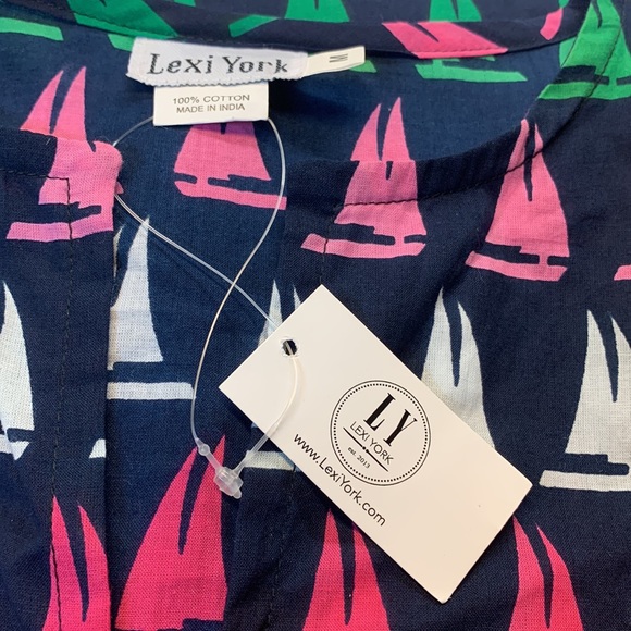 Lexi York womens medium beach cover up / tunic blouse. Navy blue. - Picture 9 of 9